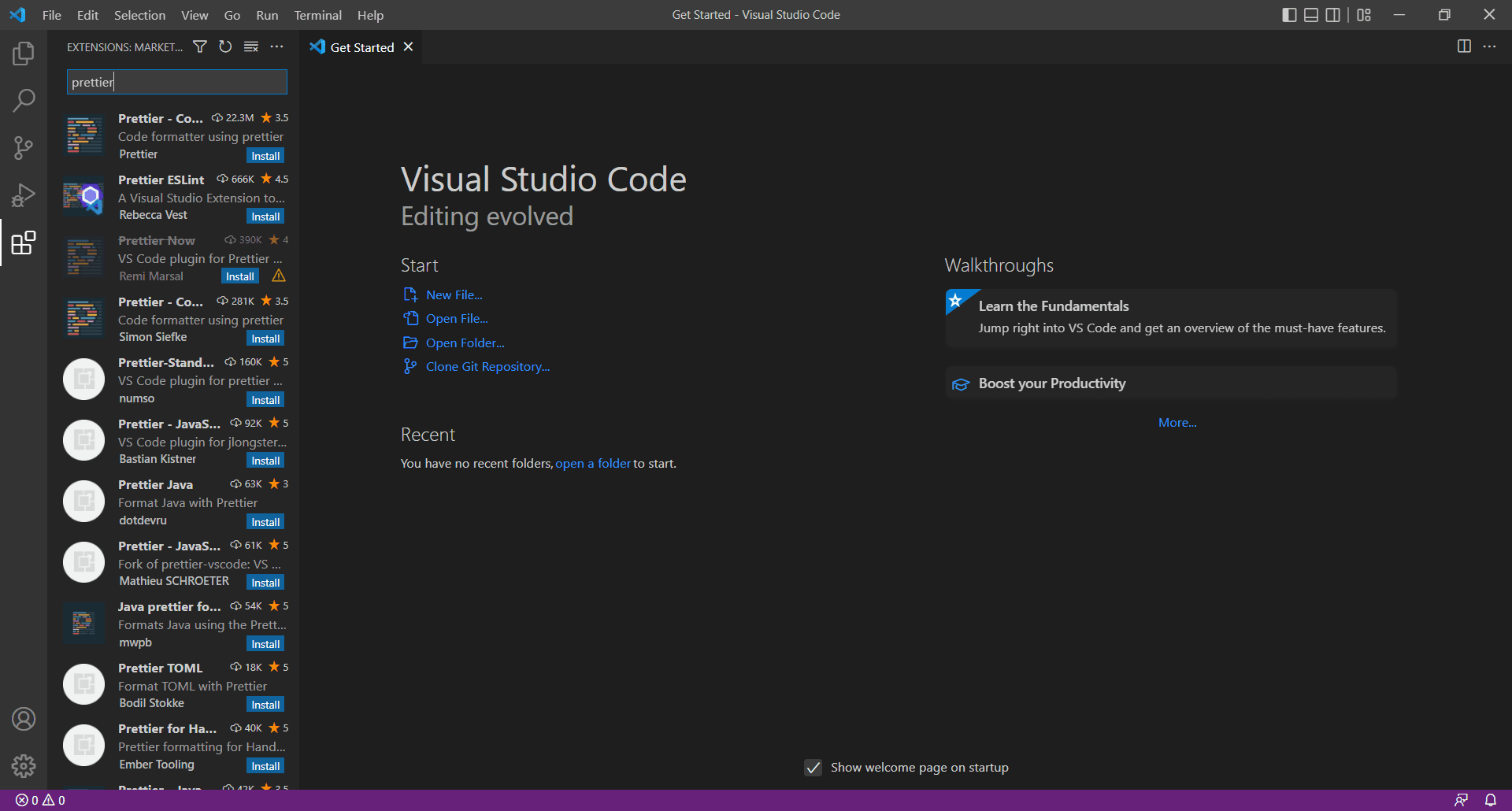 Po kliknięciu w "Extensions" wyświetli się lista wszystkich dostępnych rozszerzeń
